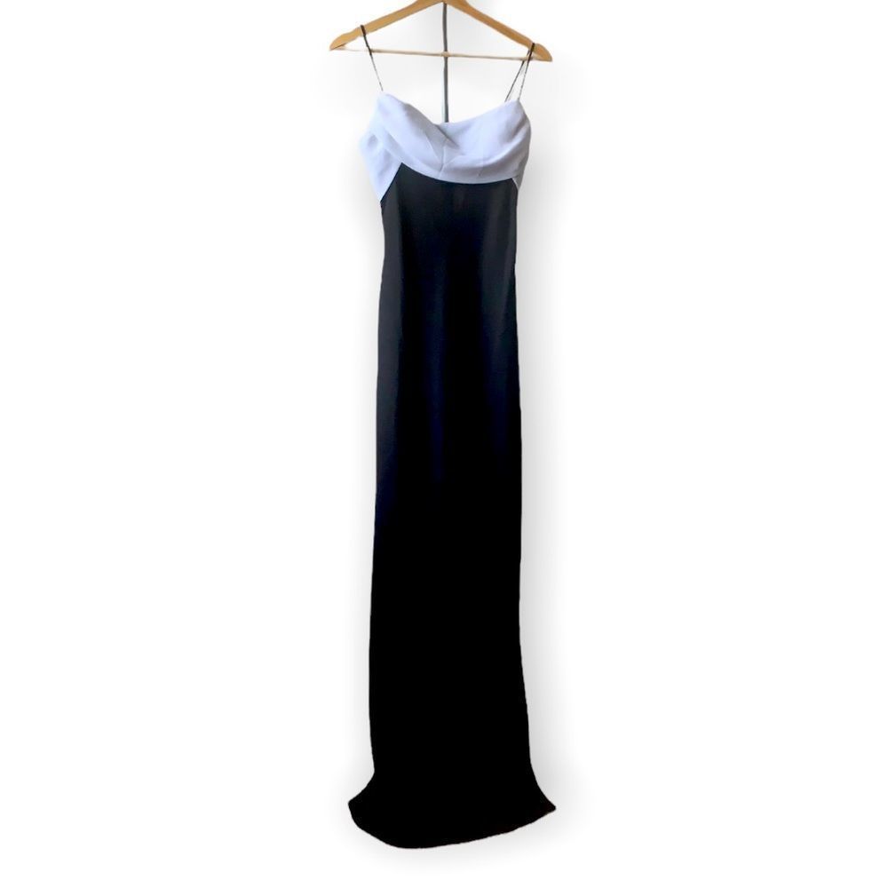 Elegant Black and White Cowl Neck Prom Dress